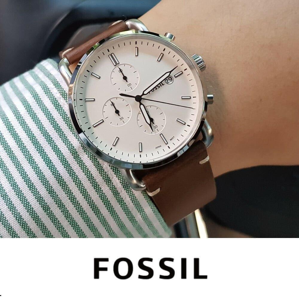 Fossil The Commuter White Dial Brown Leather Strap Watch for Men - FS5402 Watches Fossil   