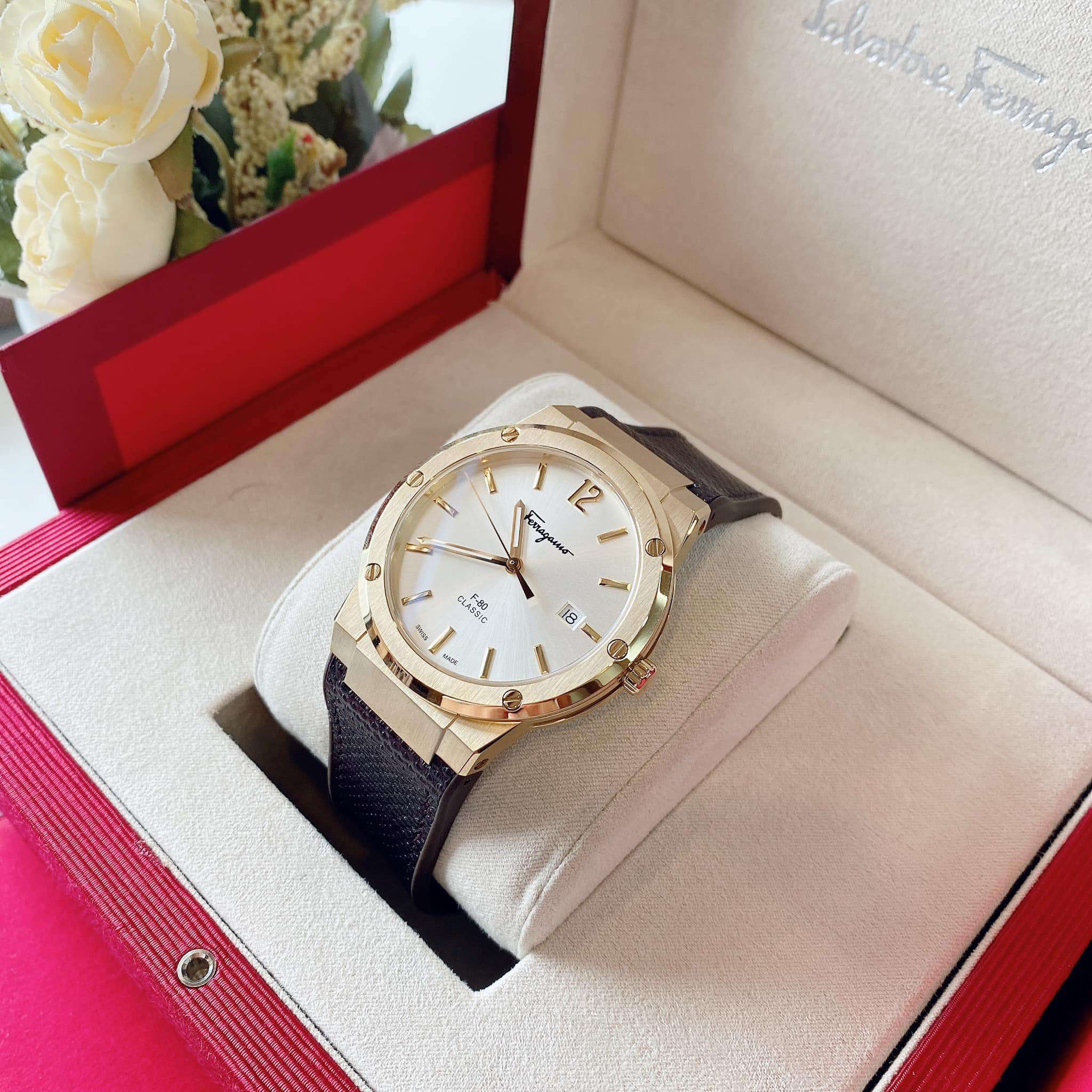 Salvatore Ferragamo Classic White Dial Brown Leather Strap Watch for Men - SFDT00819 Watches Salvatore Ferragamo   