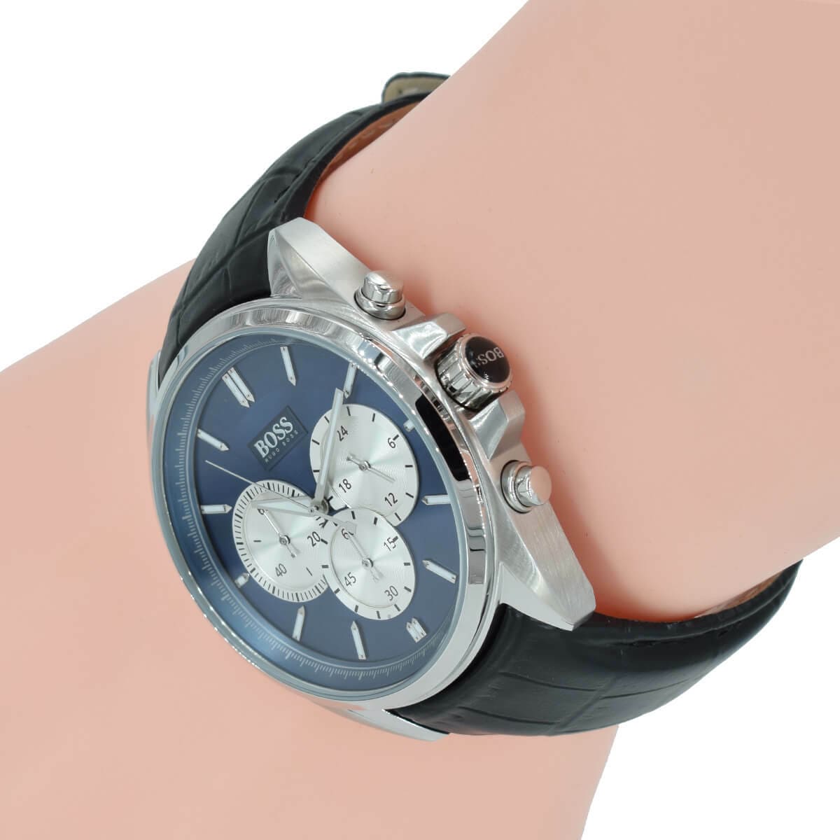 Hugo Boss Driver Blue Dial Black Leather Strap Watch for Men - 1512882 Watches Hugo Boss   