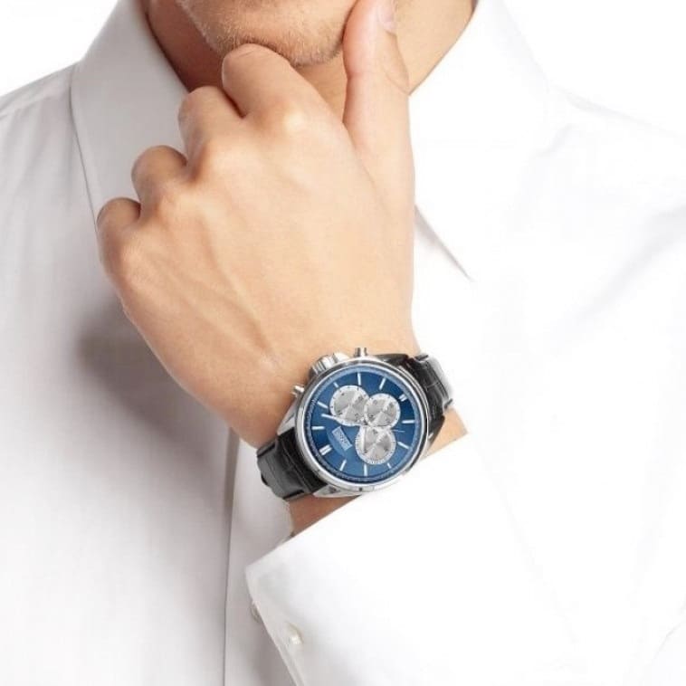 Hugo Boss Driver Blue Dial Black Leather Strap Watch for Men - 1512882 Watches Hugo Boss   
