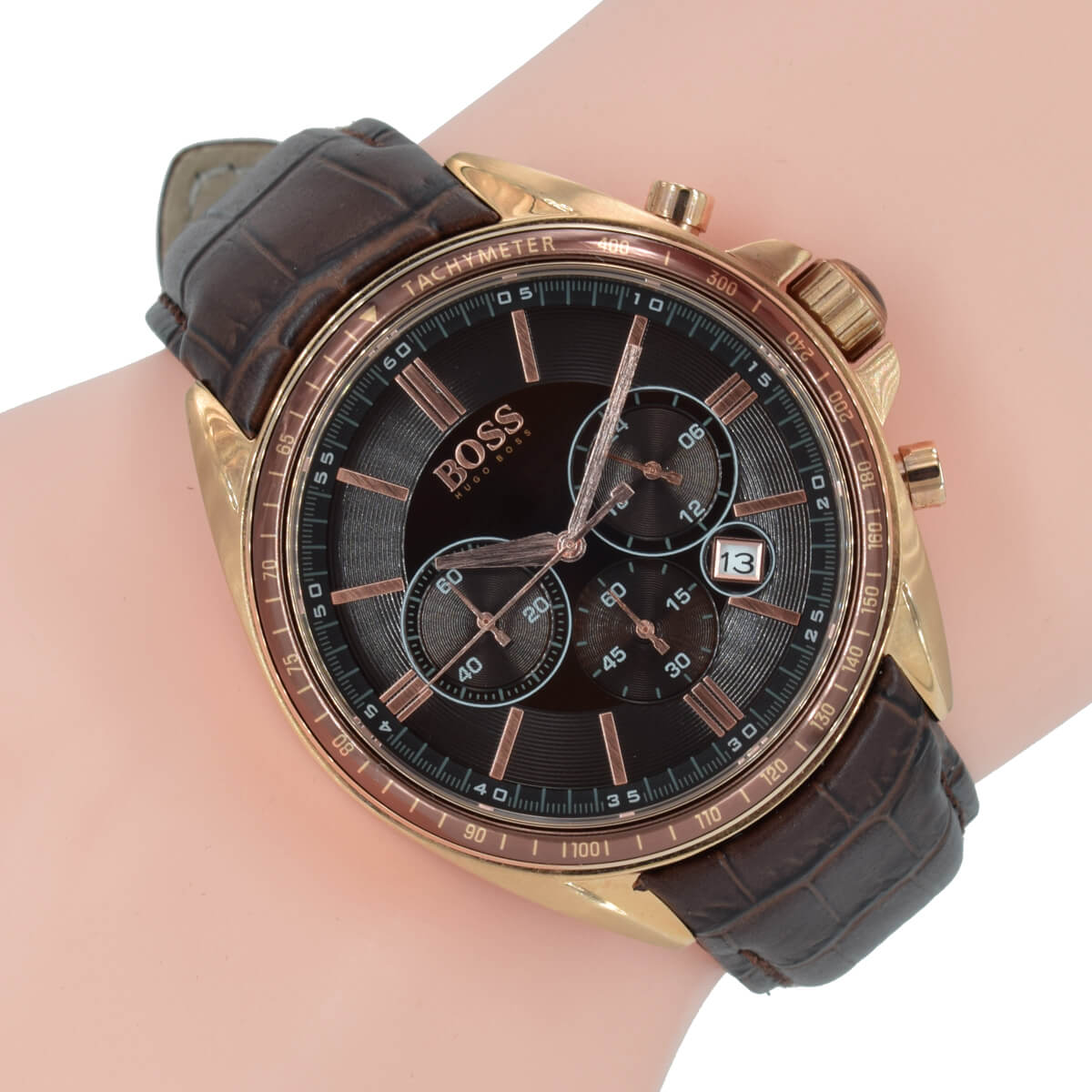 Hugo Boss Driver Sport Chronograph Brown Dial Brown Leather Strap Watch for Men - 1513093 Watches Hugo Boss   