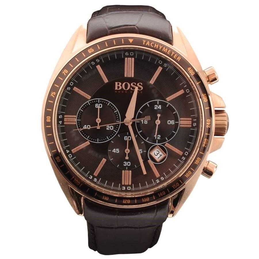 Hugo Boss Driver Sport Chronograph Brown Dial Brown Leather Strap Watch for Men - 1513093 Watches Hugo Boss   