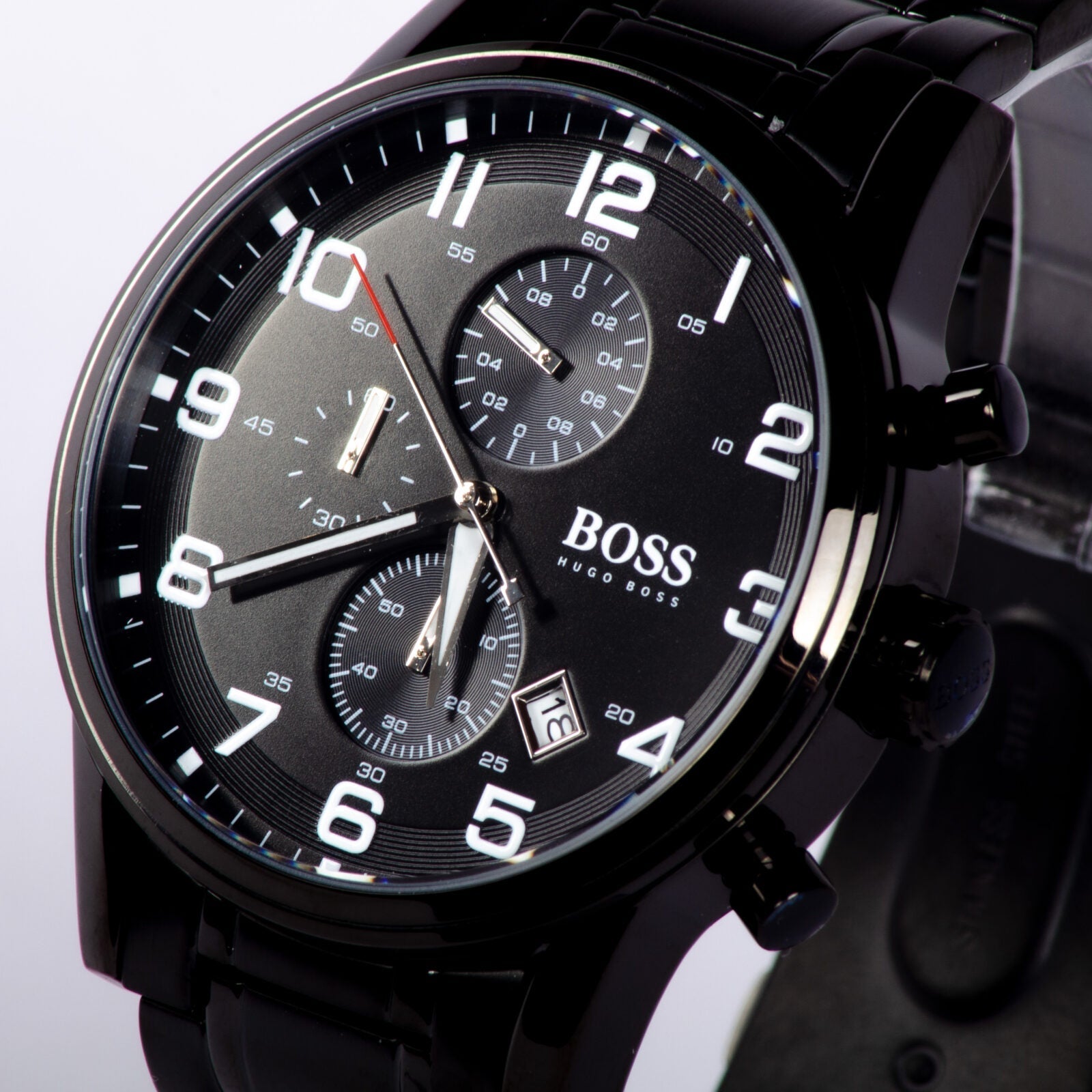 Hugo Boss Chronograph Black Dial Black Steel Strap Watch for Men - 1513180 Watches Hugo Boss   