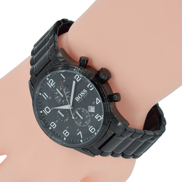 Hugo Boss Chronograph Black Dial Black Steel Strap Watch for Men - 1513180 Watches Hugo Boss   