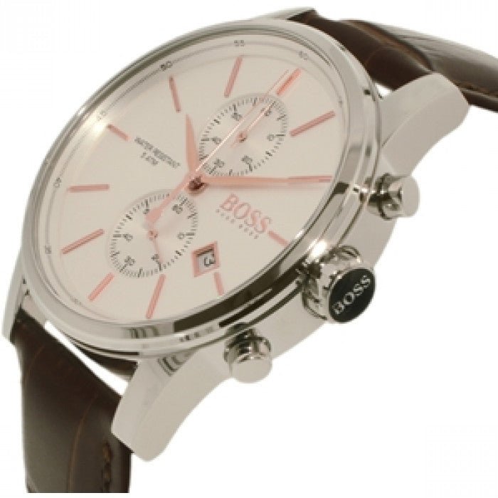 Hugo Boss Jet White Dial Brown Leather Strap Watch for Men - 1513280 Watches Hugo Boss   