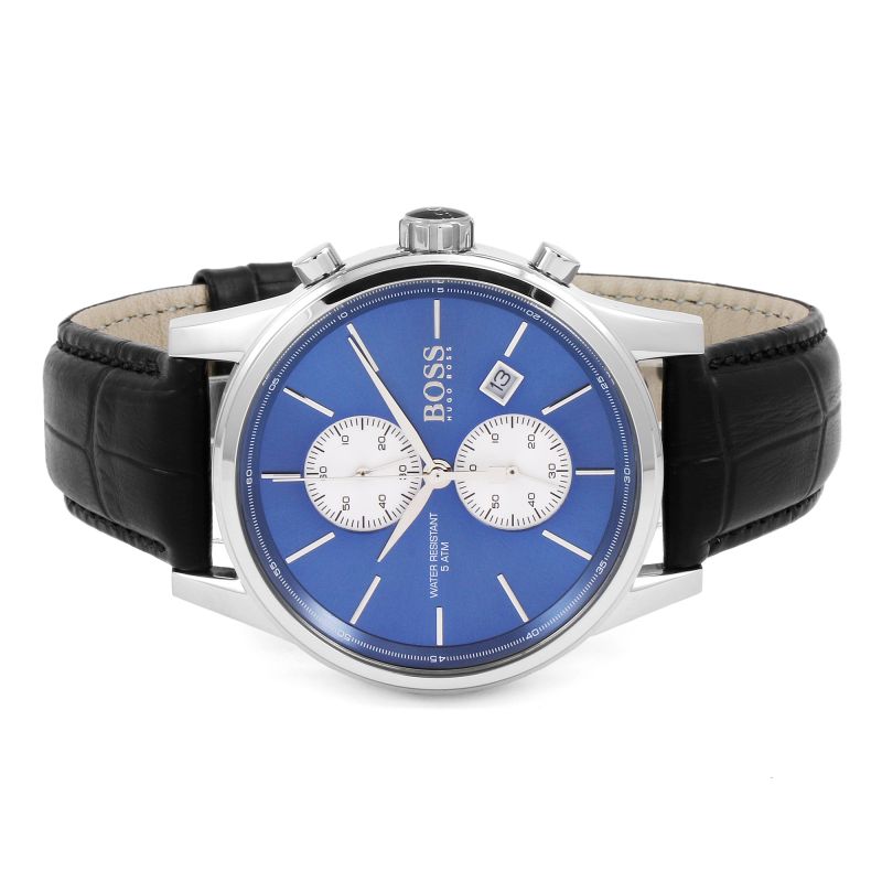 Hugo Boss Jet Blue Dial Black Leather Strap Watch for Men - 1513283 Watches Hugo Boss   