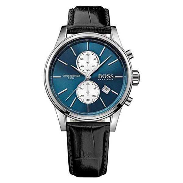 Hugo Boss Jet Blue Dial Black Leather Strap Watch for Men - 1513283 Watches Hugo Boss   