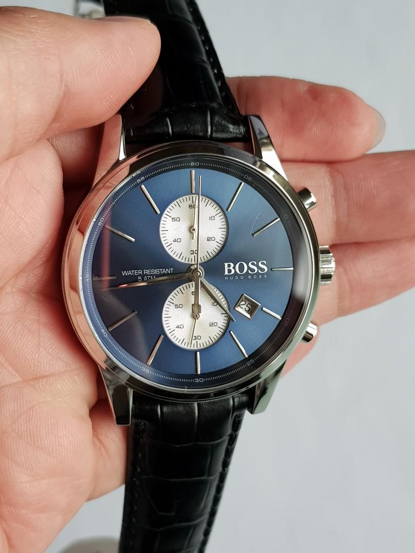 Hugo Boss Jet Blue Dial Black Leather Strap Watch for Men - 1513283 Watches Hugo Boss   