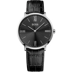 Hugo Boss Jackson Black Dial Black Leather Strap Watch for Men - 1513369 Watches Hugo Boss   