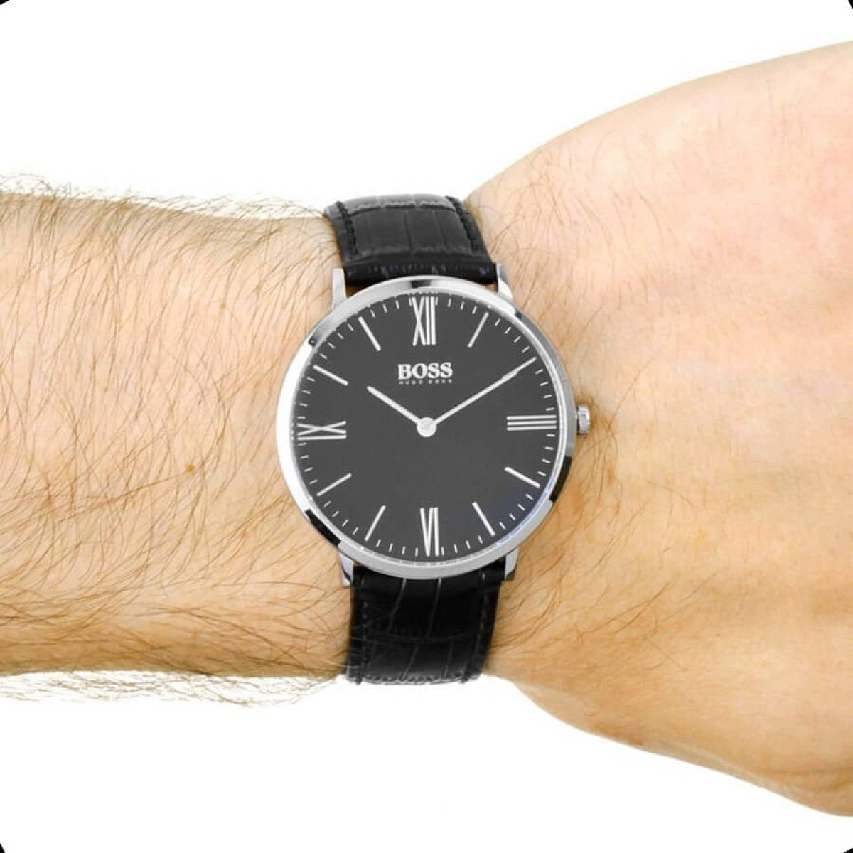 Hugo Boss Jackson Black Dial Black Leather Strap Watch for Men - 1513369 Watches Hugo Boss   