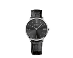 Hugo Boss Jackson Black Dial Black Leather Strap Watch for Men - 1513369 Watches Hugo Boss   
