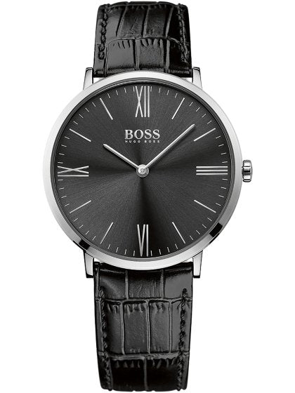 Hugo Boss Jackson Black Dial Black Leather Strap Watch for Men - 1513369 Watches Hugo Boss   