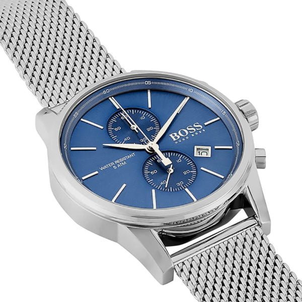 Hugo Boss Jet Blue Dial Silver Mesh Bracelet Watch for Men - 1513441 Watches Hugo Boss   