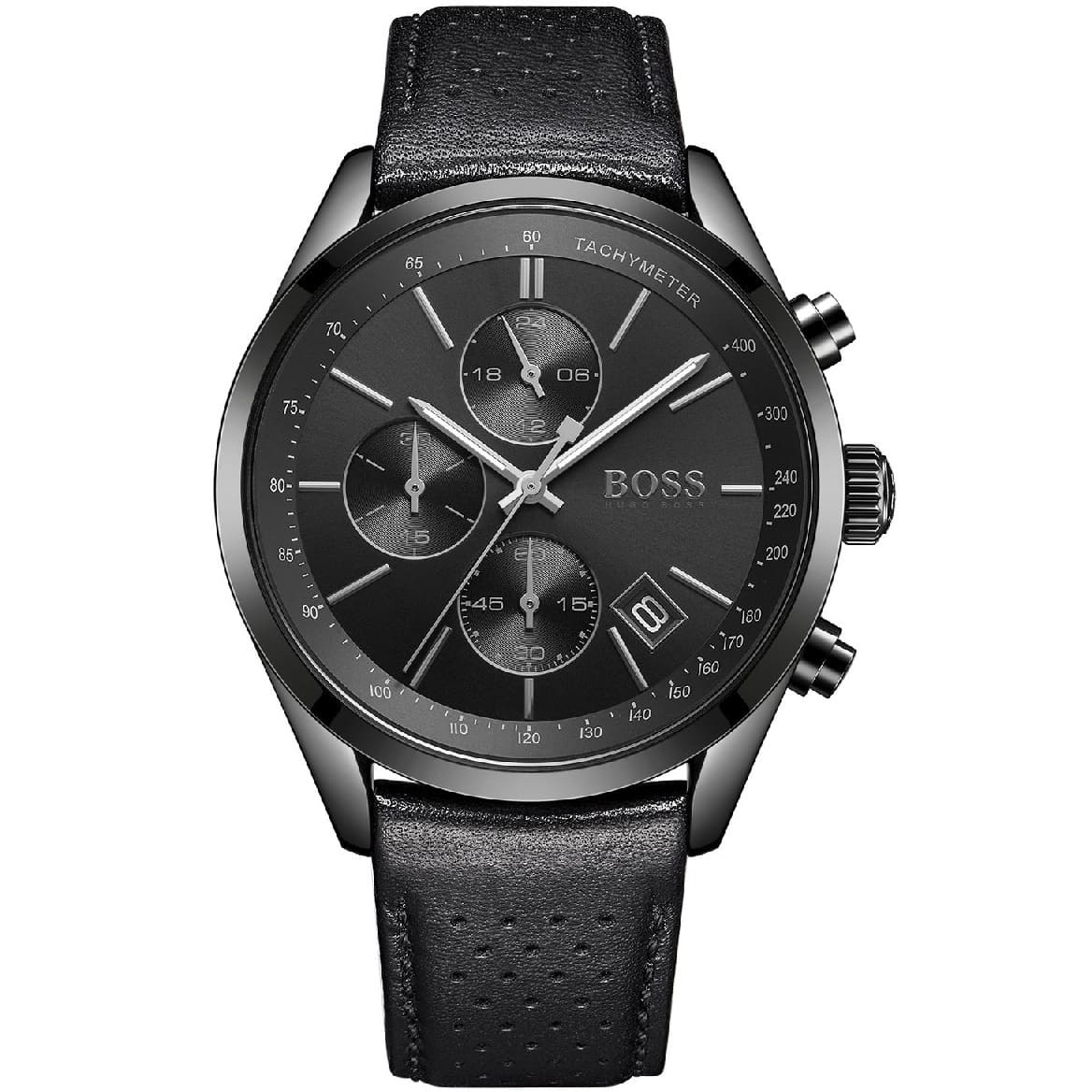 Hugo Boss Grand Prix Black Dial Black Leather Strap Watch for Men - 1513474 Watches Hugo Boss   