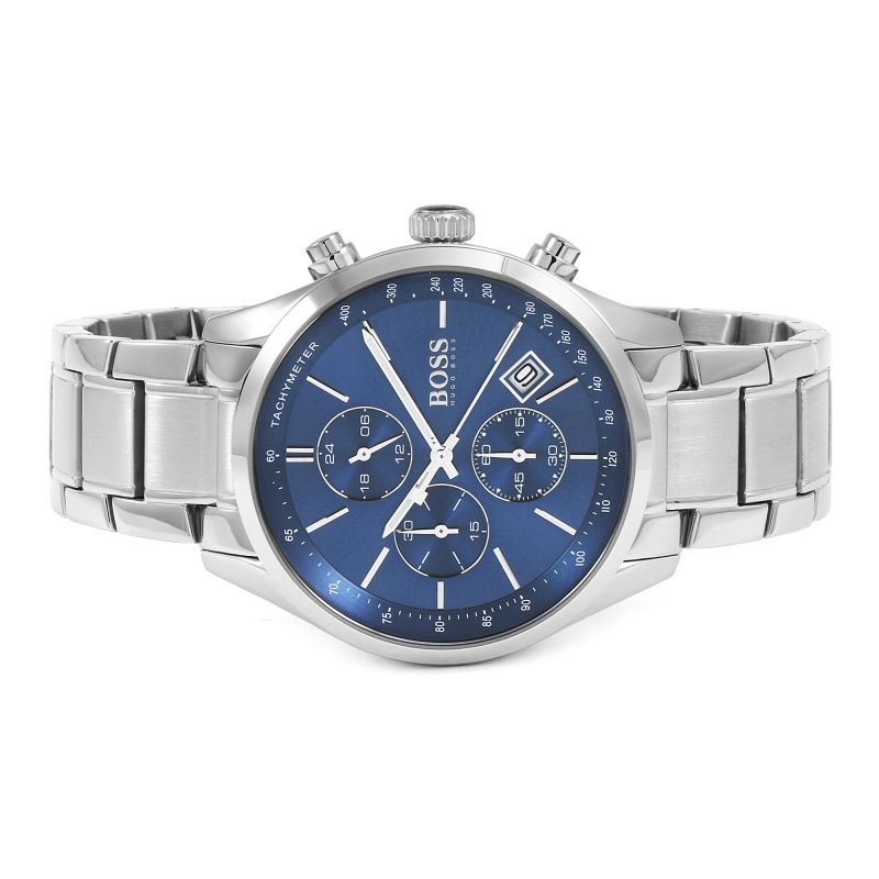 Hugo Boss Grand Prix Blue Dial Silver Steel Strap Watch for Men - 1513478 Watches Hugo Boss   