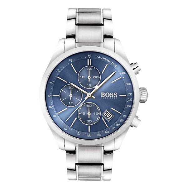 Hugo Boss Grand Prix Blue Dial Silver Steel Strap Watch for Men - 1513478 Watches Hugo Boss   