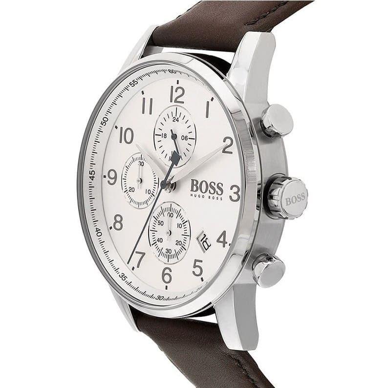 Hugo Boss Navigator White Dial Brown Leather Strap Watch for Men - 1513495 Watches Hugo Boss   