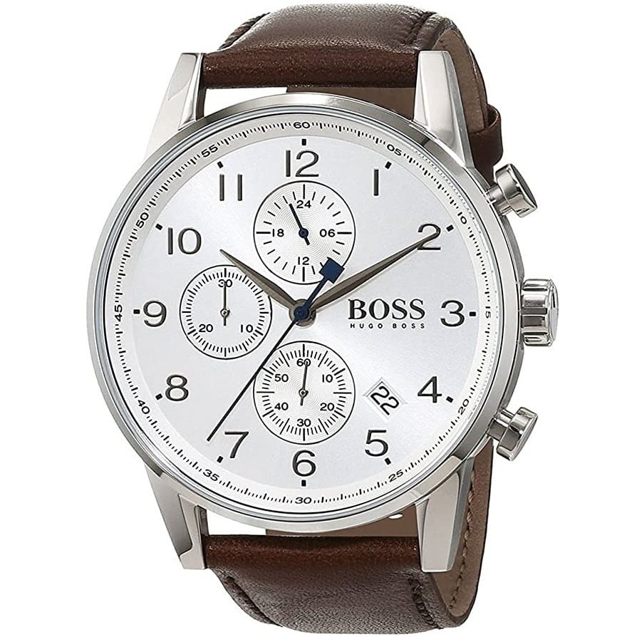 Hugo Boss Navigator White Dial Brown Leather Strap Watch for Men - 1513495 Watches Hugo Boss   