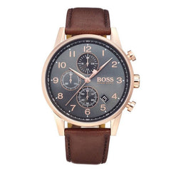 Hugo Boss Navigator Grey Dial Brown Leather Strap Watch for Men - 1513496 Watches Hugo Boss   