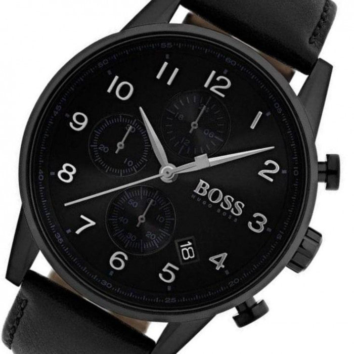 Hugo Boss Navigator Black Dial Black Leather Strap Watch for Men - 1513497 Watches Hugo Boss   