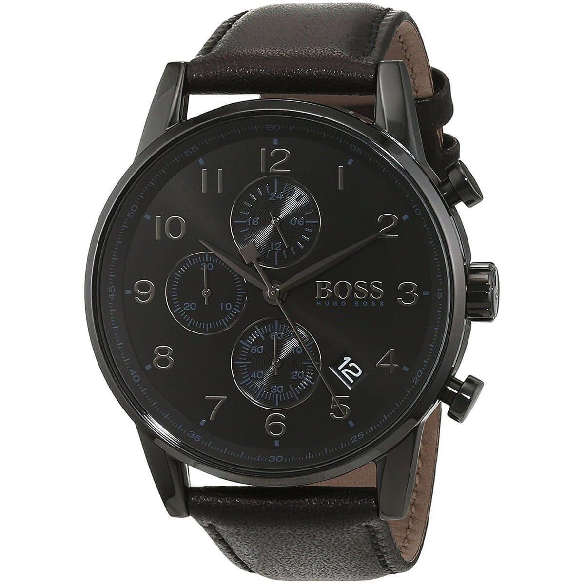 Hugo Boss Navigator Black Dial Black Leather Strap Watch for Men - 1513497 Watches Hugo Boss   