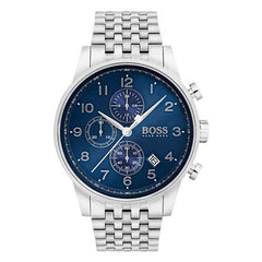 Hugo Boss Navigator Chronograph Blue Dial Silver Steel Strap Watch for Men - 1513498 Watches Hugo Boss   