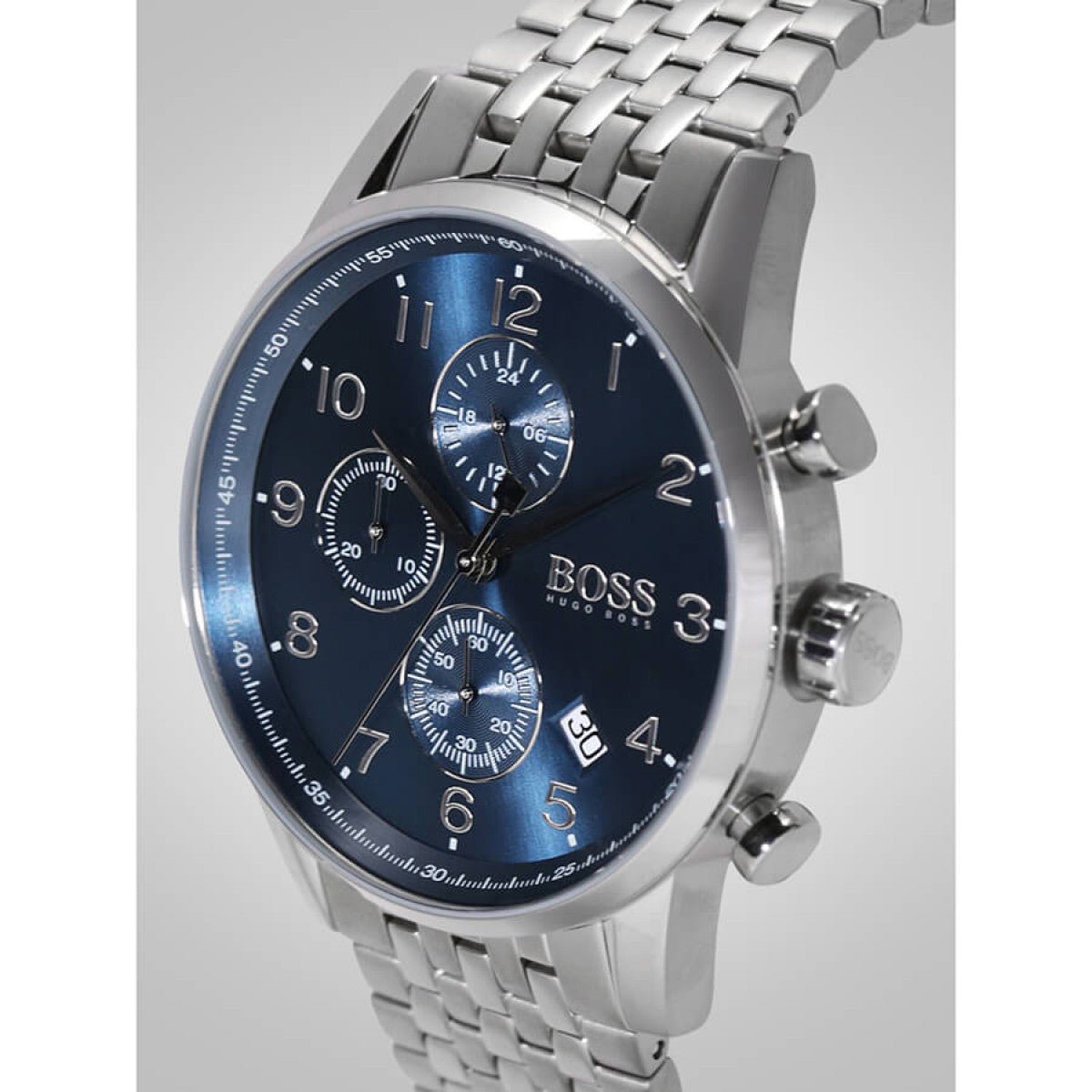 Hugo Boss Navigator Chronograph Blue Dial Silver Steel Strap Watch for Men - 1513498 Watches Hugo Boss   