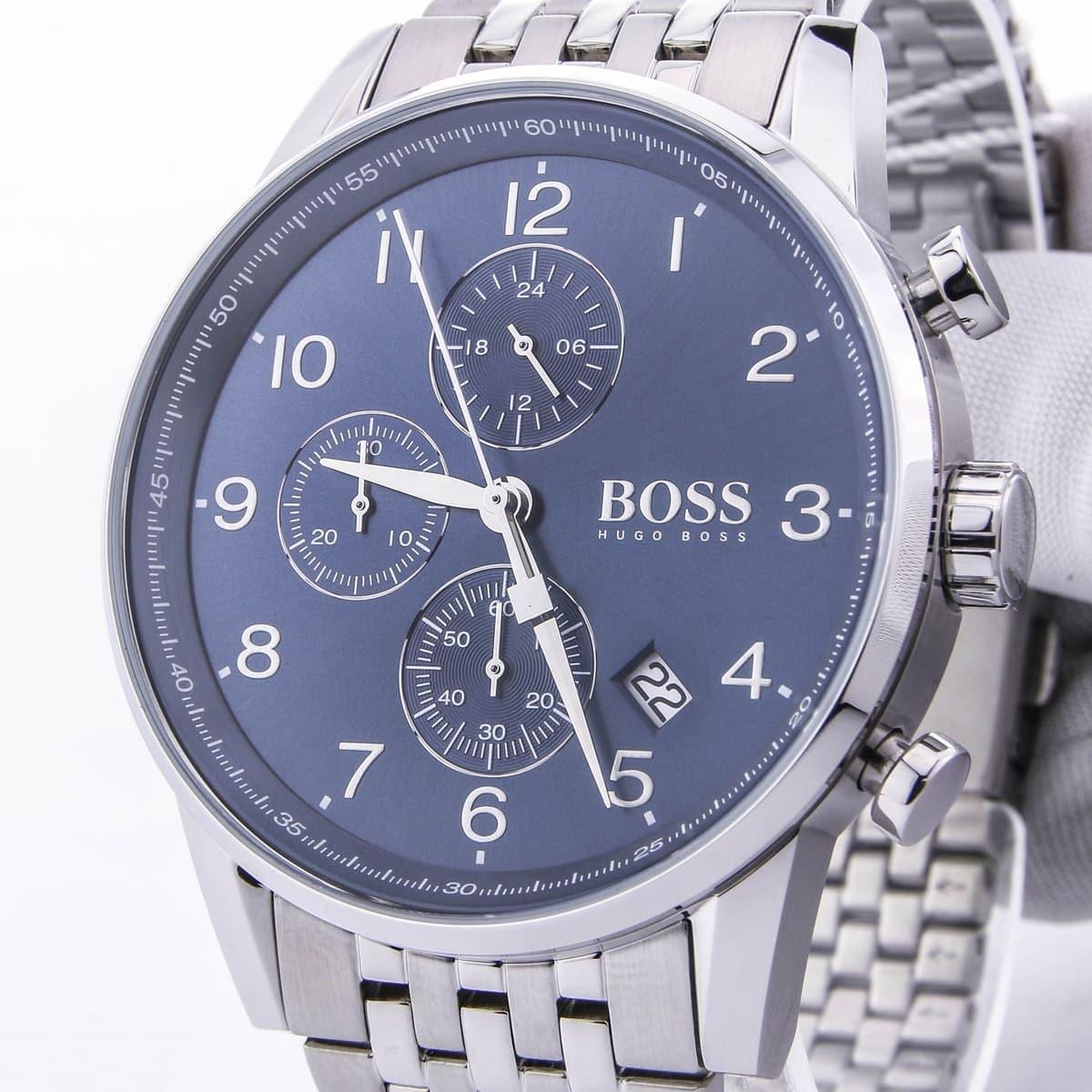 Hugo Boss Navigator Chronograph Blue Dial Silver Steel Strap Watch for Men - 1513498 Watches Hugo Boss   