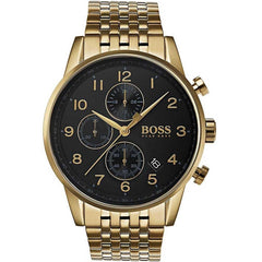 Hugo Boss Navigator Black Dial Gold Steel Strap Watch for Men - 1513531 Watches Hugo Boss   