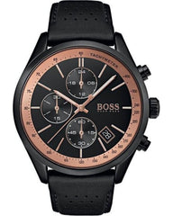 Hugo Boss Grand Prix Chronograph Black Dial Black Leather Strap Watch for Men - 1513550 Watches Hugo Boss   