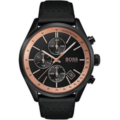 Hugo Boss Grand Prix Chronograph Black Dial Black Leather Strap Watch for Men - 1513550 Watches Hugo Boss   