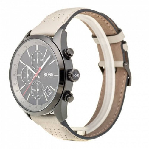 Hugo Boss Grand Prix Chronograph Black Dial Grey Leather Strap Watch for Men - 1513562 Watches Hugo Boss   