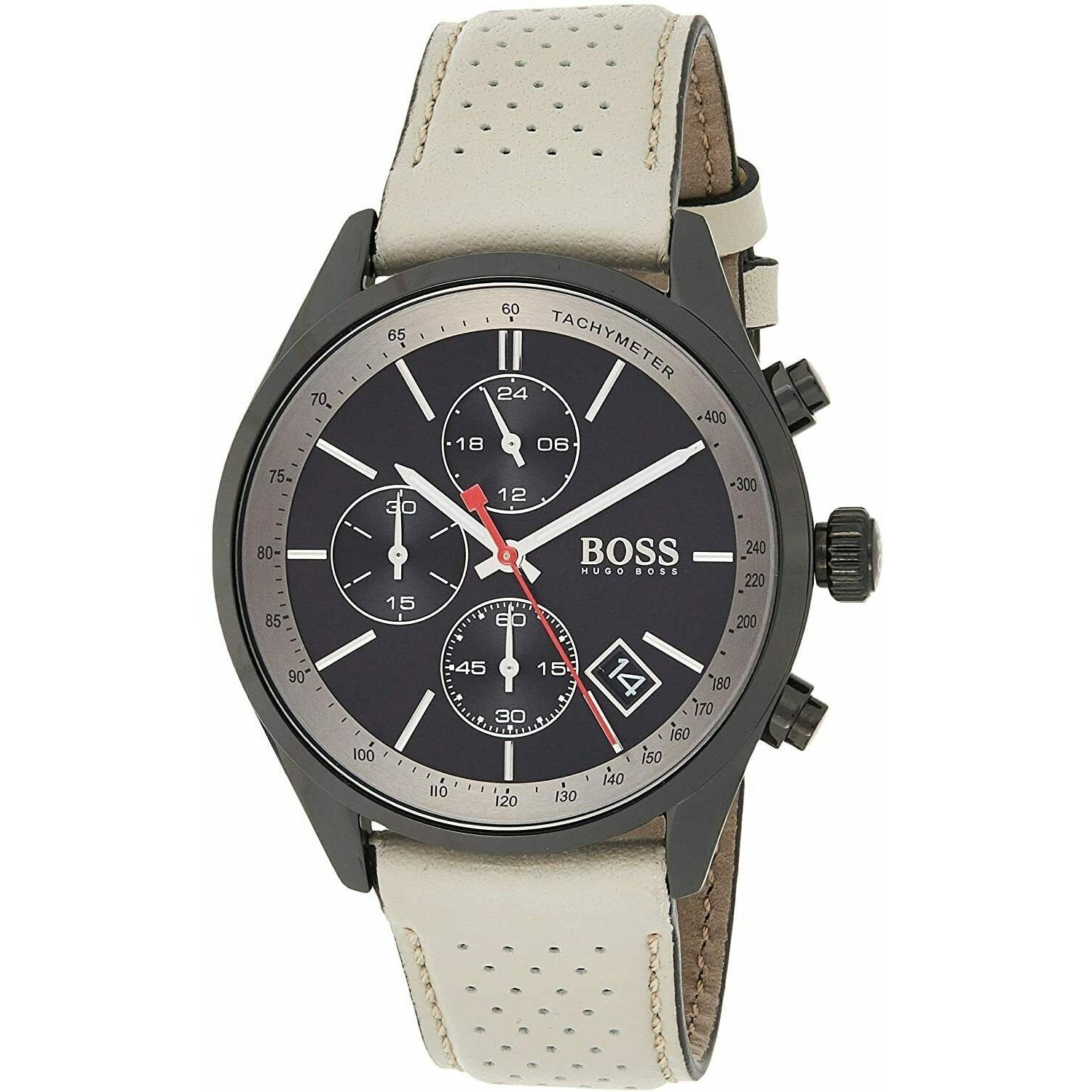 Hugo Boss Grand Prix Chronograph Black Dial Grey Leather Strap Watch for Men - 1513562 Watches Hugo Boss   