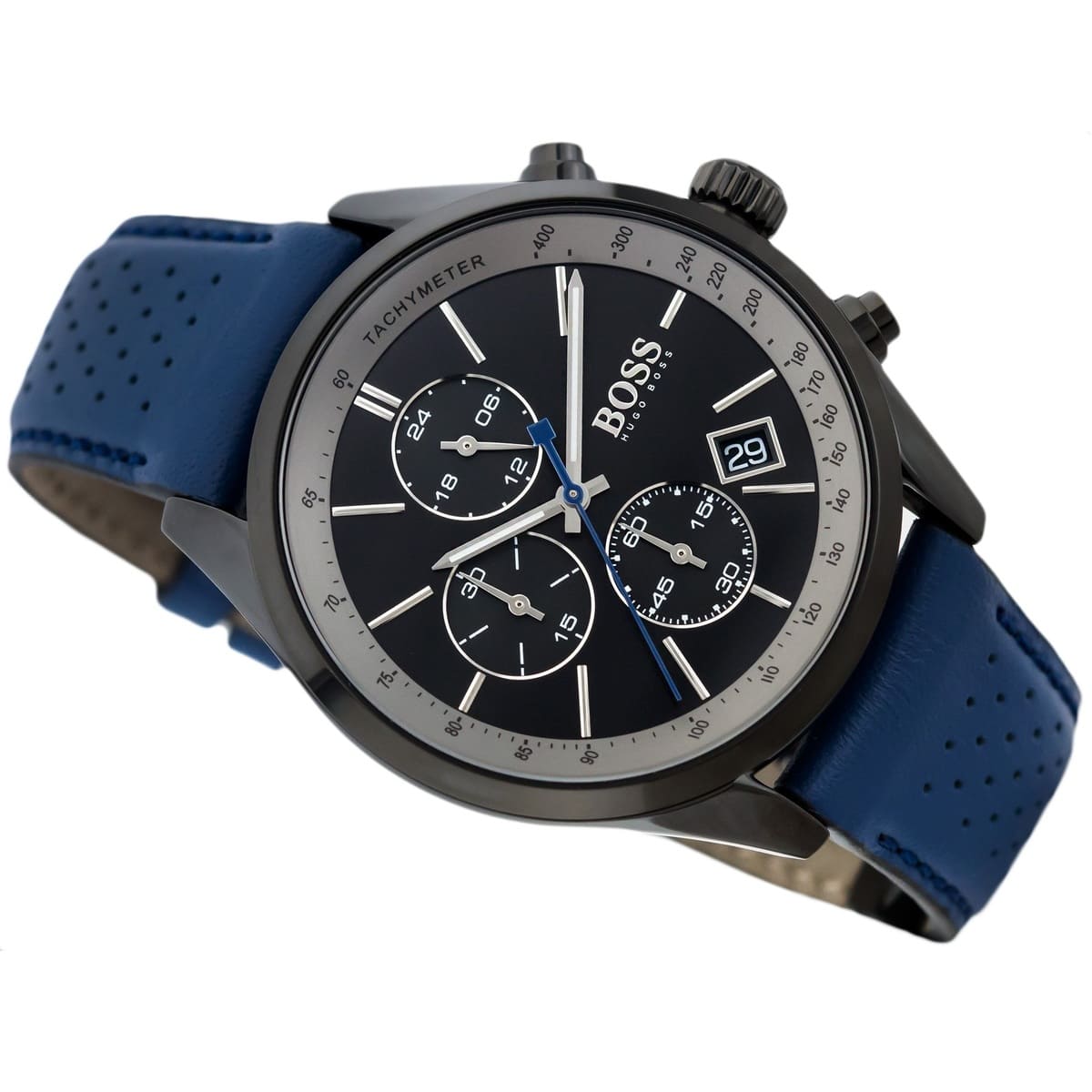 Hugo Boss Grand Prix Chronograph Black Dial Blue Leather Strap Watch for Men - 1513563 Watches Hugo Boss   
