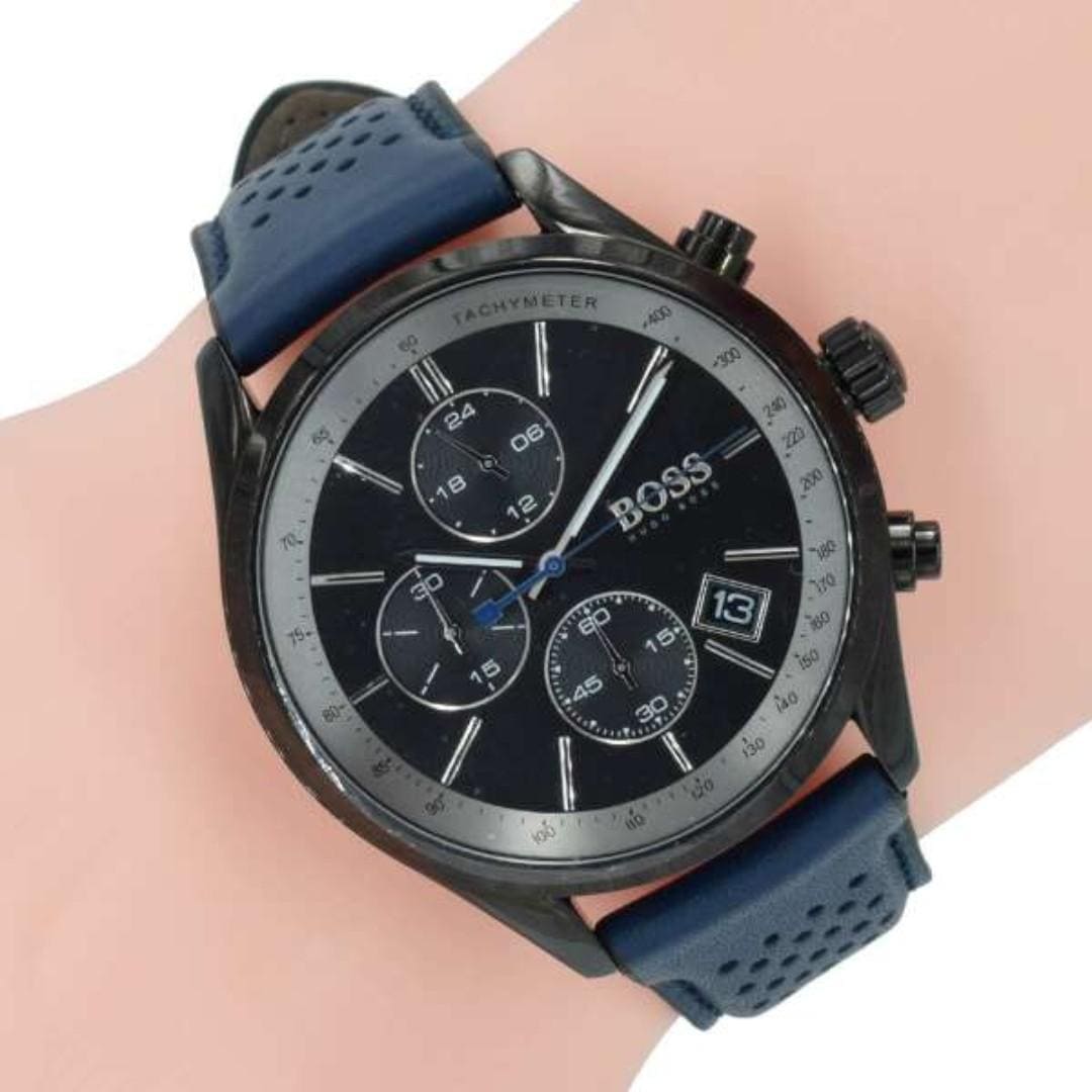 Hugo Boss Grand Prix Chronograph Black Dial Blue Leather Strap Watch for Men - 1513563 Watches Hugo Boss   