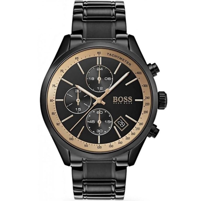 Hugo Boss Grand Prix Black Dial Black Steel Strap Watch for Men - 1513578 Watches Hugo Boss   