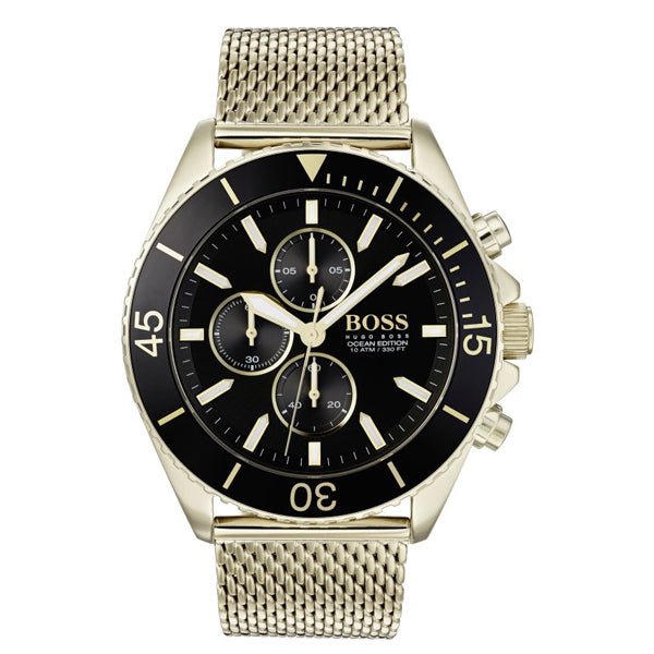 Hugo Boss Ocean Edition Black Dial Gold Mesh Bracelet Watch for Men - 1513703 Watches Hugo Boss   