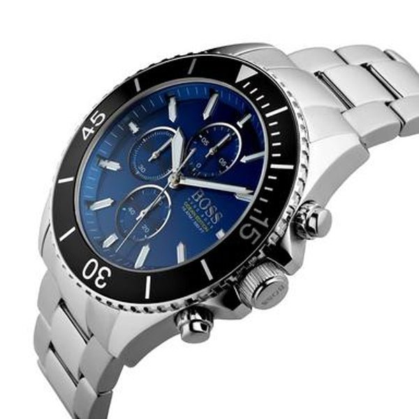 Hugo Boss Ocean Edition Chronograph Blue Dial Silver Steel Strap Watch for Men - 1513704 Watches Hugo Boss   