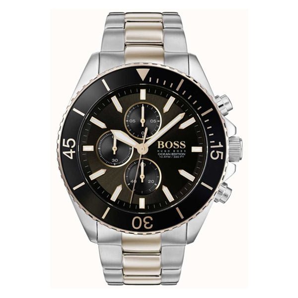 Hugo Boss Ocean Edition Black Dial Two Tone Steel Strap Watch for Men - 1513705 Watches Hugo Boss   