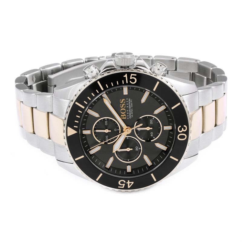 Hugo Boss Ocean Edition Black Dial Two Tone Steel Strap Watch for Men - 1513705 Watches Hugo Boss   