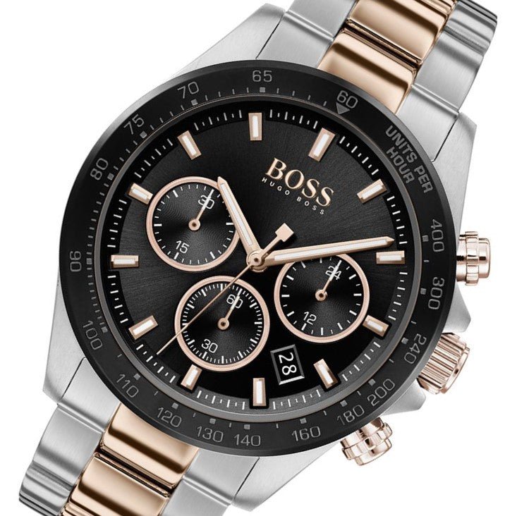 Hugo Boss Here Chronograph Black Dial Two Tone Steel Strap Watch for Men - 1513757 Watches Hugo Boss   