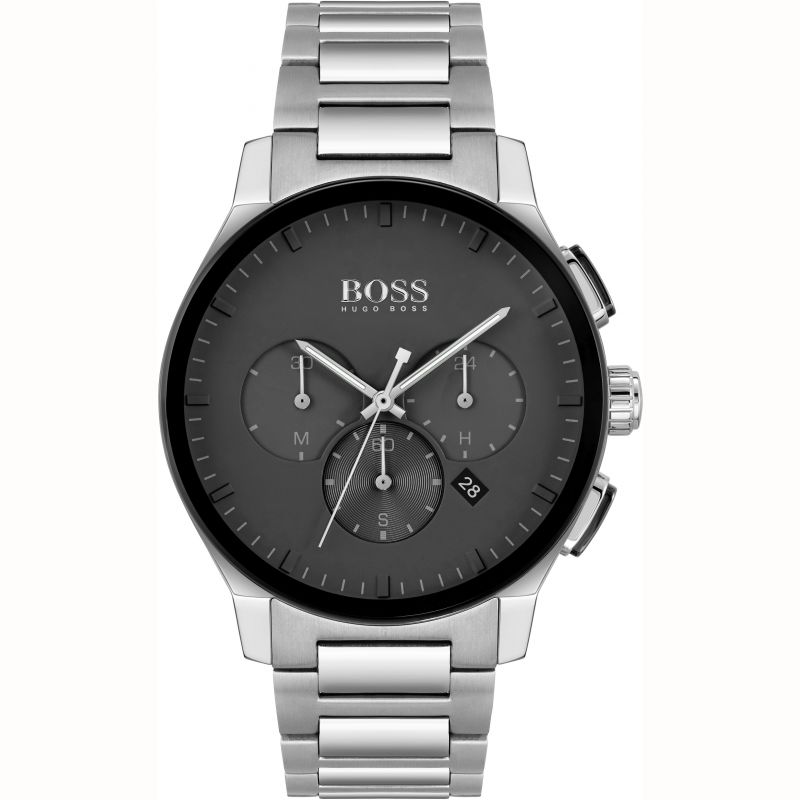 Hugo Boss Peak Black Dial Silver Steel Strap Watch for Men - 1513762 Watches Hugo Boss   