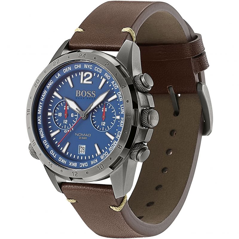 Hugo Boss Nomad Blue Dial Brown Leather Strap Watch for Men - 1513773 Watches Hugo Boss   