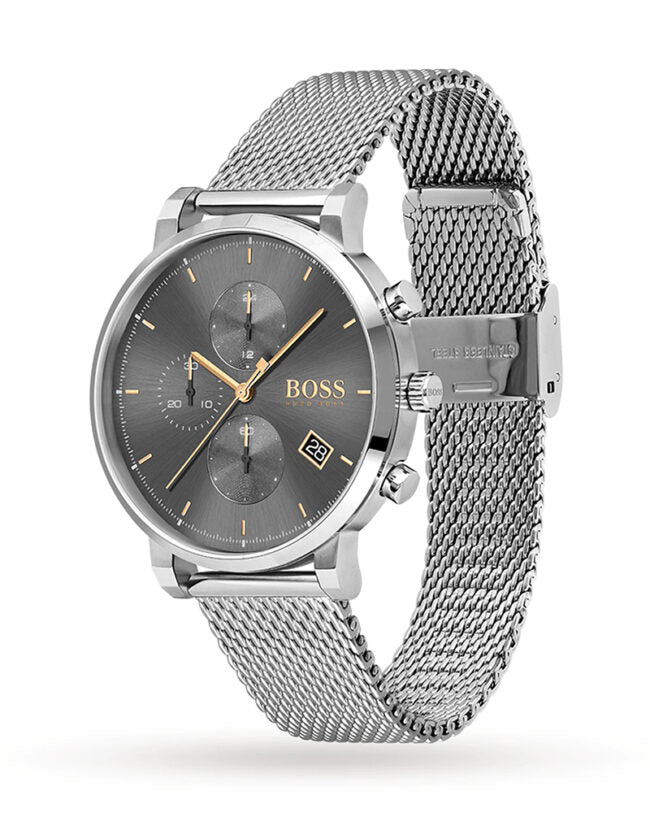 Hugo Boss Integrity Grey Dial Silver Mesh Bracelet Watch for Men - 1513807 Watches Hugo Boss   