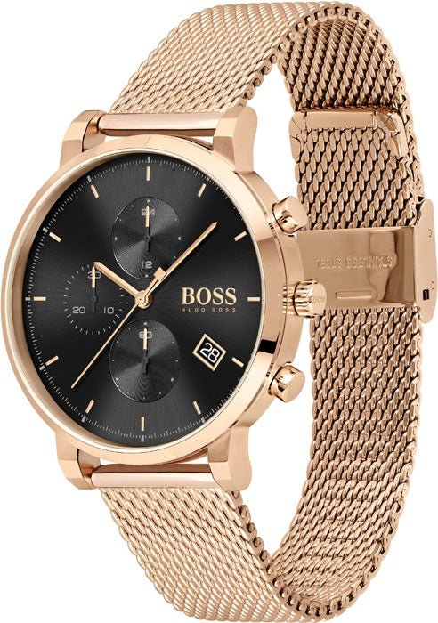 Hugo Boss Integrity Black Dial Gold Mesh Bracelet Watch for Men - 1513808 Watches Hugo Boss   