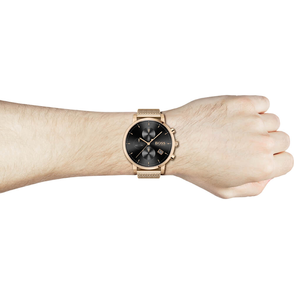 Hugo Boss Integrity Black Dial Gold Mesh Bracelet Watch for Men - 1513808 Watches Hugo Boss   