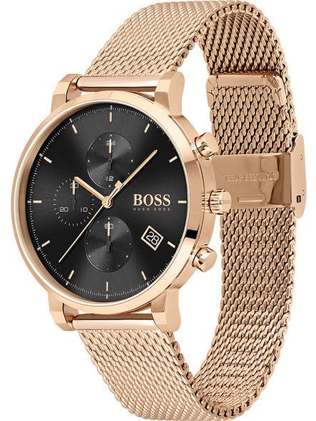 Hugo Boss Integrity Black Dial Gold Mesh Bracelet Watch for Men - 1513808 Watches Hugo Boss   