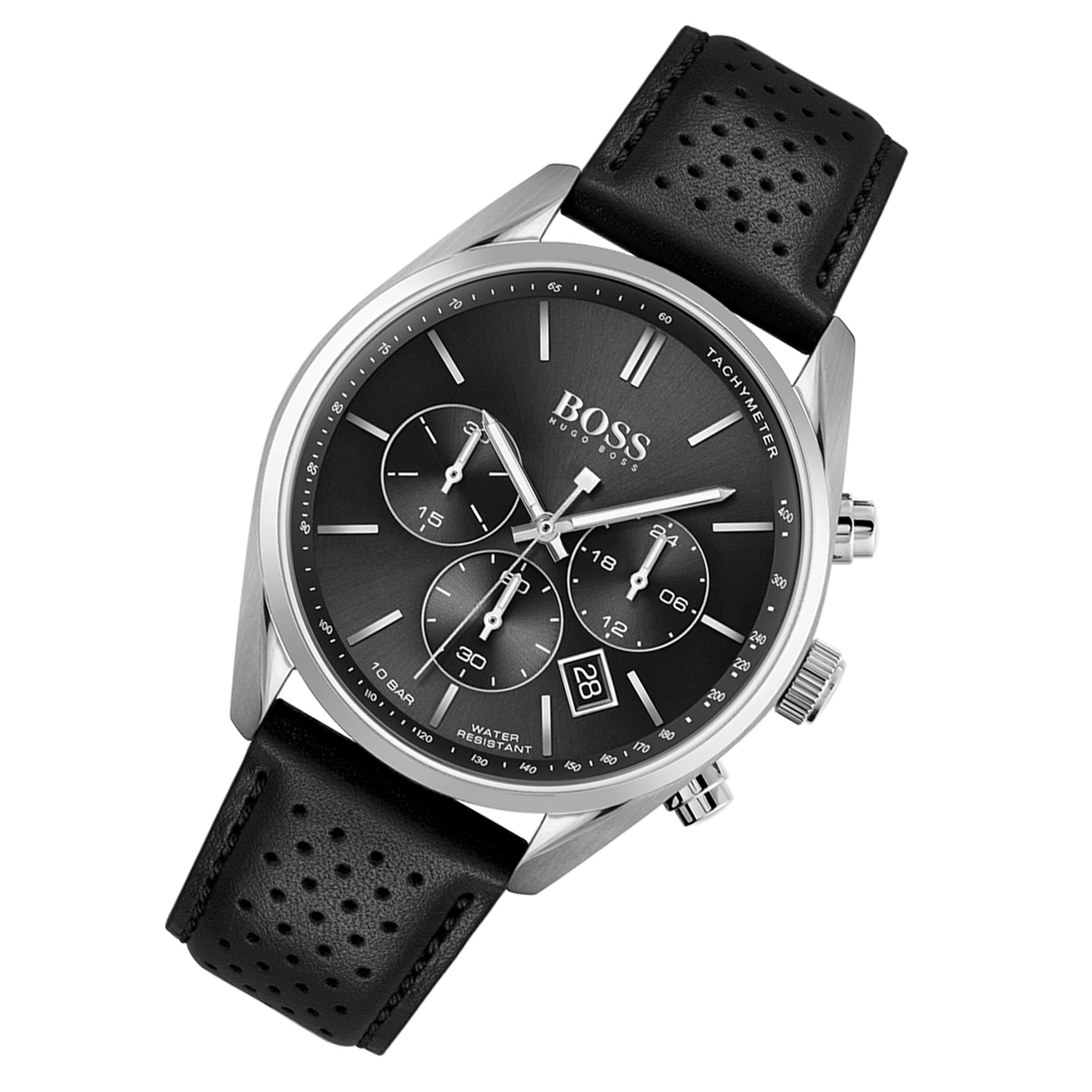 Hugo Boss Champion Black Dial Black Leather Strap Watch for Men - 1513816 Watches Hugo Boss   