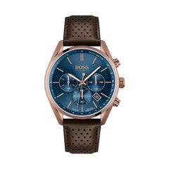 Hugo Boss Champion Blue Dial Brown Leather Strap Watch for Men - 1513817 Watches Hugo Boss   