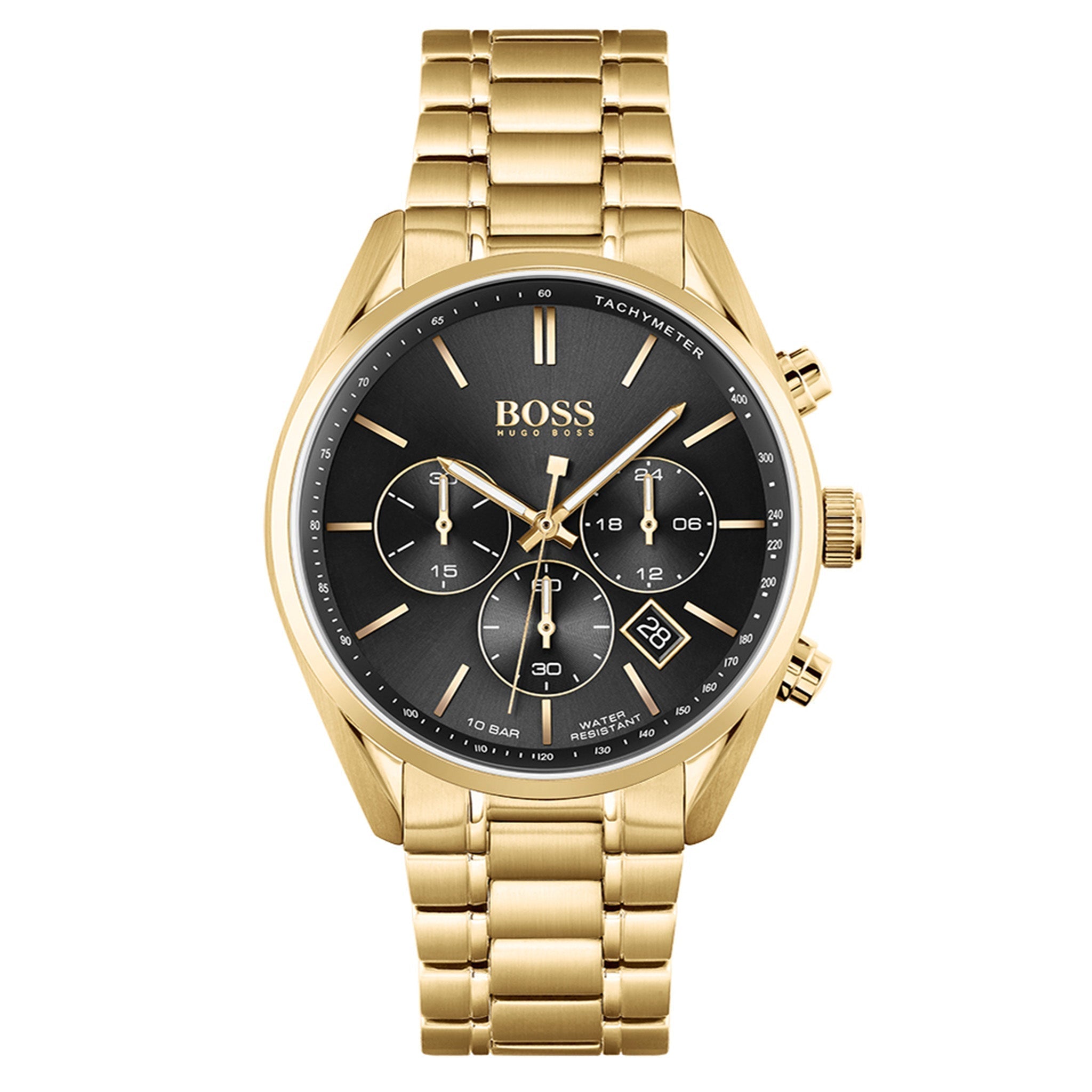 Hugo Boss Champion Black Dial Gold Steel Strap Watch for Men - 1513848 Watches Hugo Boss   